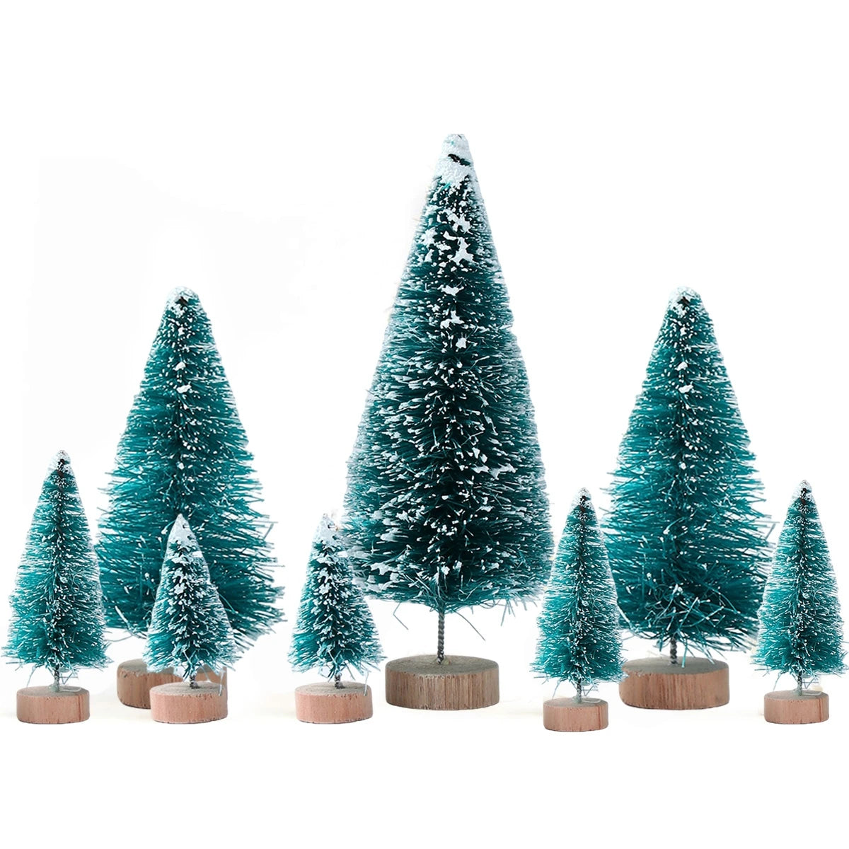 Mini Wooden Christmas Tree - Small Tabletop Tree with Blue Green White & Gold Pine - ZOOMNSTORE