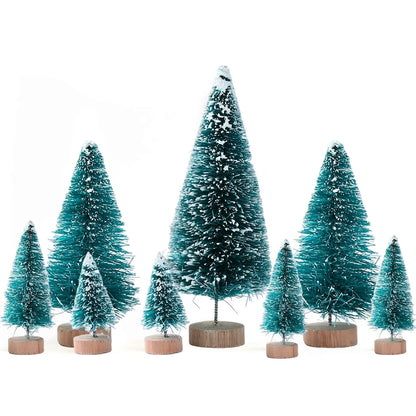 Mini Wooden Christmas Tree - Small Tabletop Tree with Blue Green White & Gold Pine - ZOOMNSTORE