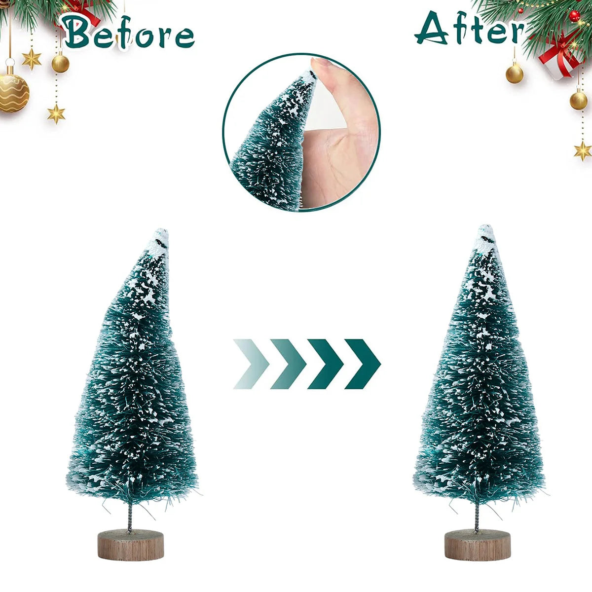 Mini Wooden Christmas Tree - Small Tabletop Tree with Blue Green White & Gold Pine - ZOOMNSTORE