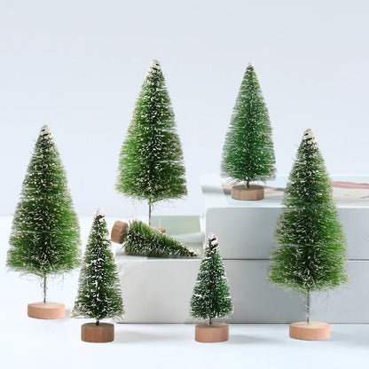 Mini Wooden Christmas Tree - Small Tabletop Tree with Blue Green White & Gold Pine - ZOOMNSTORE