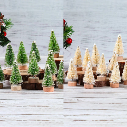 Mini Wooden Christmas Tree - Small Tabletop Tree with Blue Green White & Gold Pine - ZOOMNSTORE