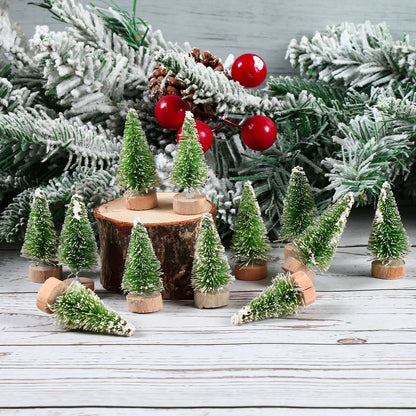 Mini Wooden Christmas Tree - Small Tabletop Tree with Blue Green White & Gold Pine - ZOOMNSTORE