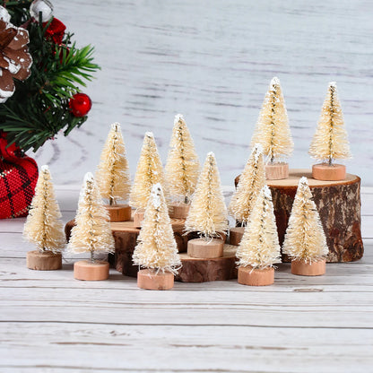 Mini Wooden Christmas Tree - Small Tabletop Tree with Blue Green White & Gold Pine - ZOOMNSTORE