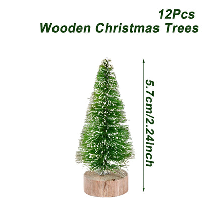 Mini Wooden Christmas Tree - Small Tabletop Tree with Blue Green White & Gold Pine - ZOOMNSTORE