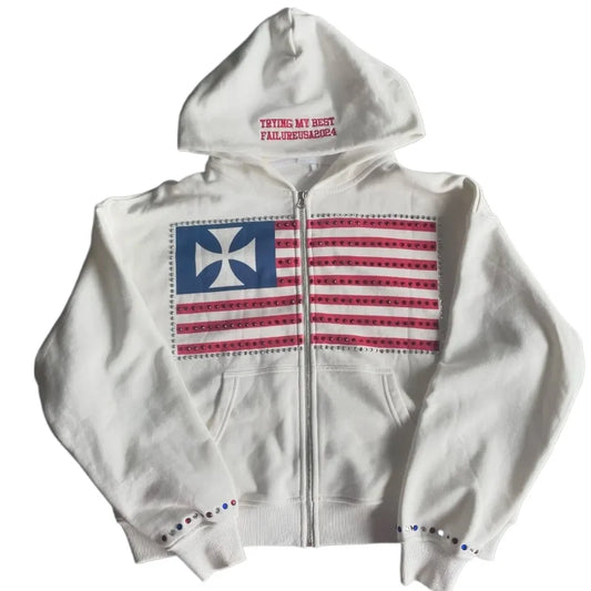 Minimalist Color Block Hooded Sweatshirt - Womens Y2K Loose Zipper Pullover - ZOOMNSTORE