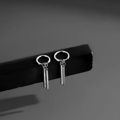 Trendy Men Earrings Minimalist Long Strip Double Stick 925 Sterling Silver Ear Buckle Male Cool Personality Dropping Earrings - ZOOMNSTORE