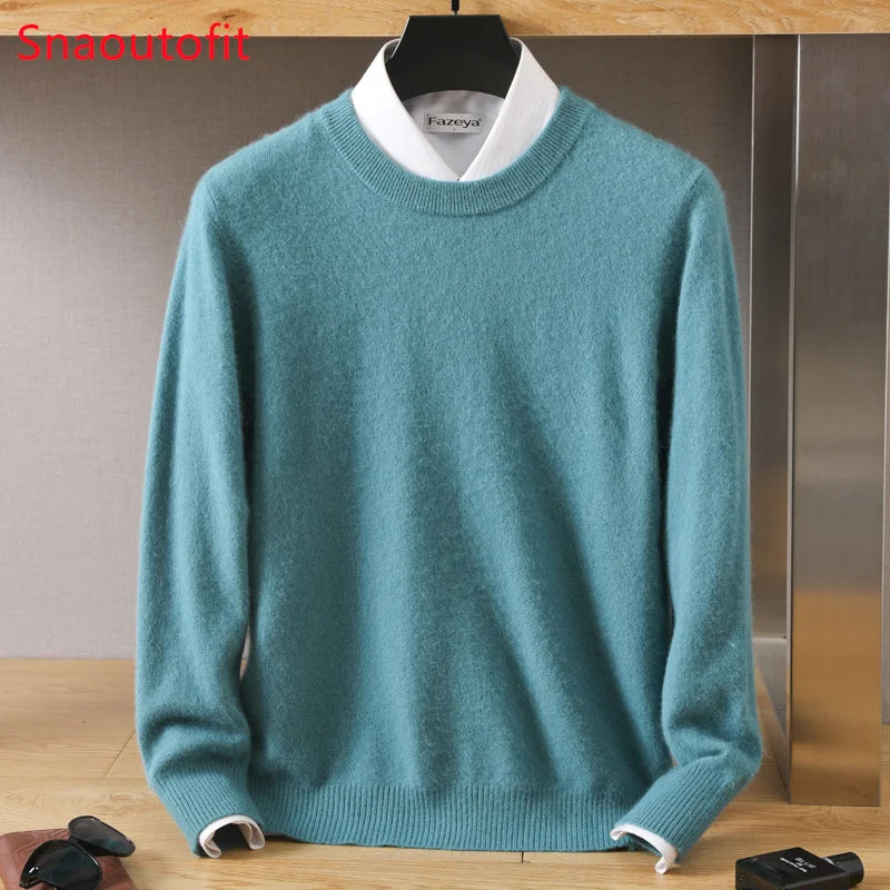 Men's 100% Pure Mink Cashmere Sweater O-Neck Pullovers Knit Sweater Autumn and Winter New Long Sleeve High-End Jumpers Mink Tops - ZOOMNSTORE