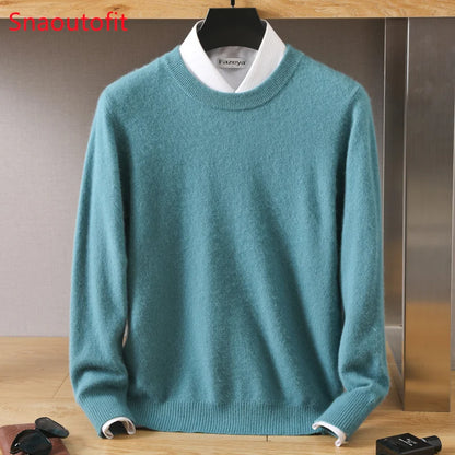 Men's 100% Pure Mink Cashmere Sweater O-Neck Pullovers Knit Sweater Autumn and Winter New Long Sleeve High-End Jumpers Mink Tops - ZOOMNSTORE