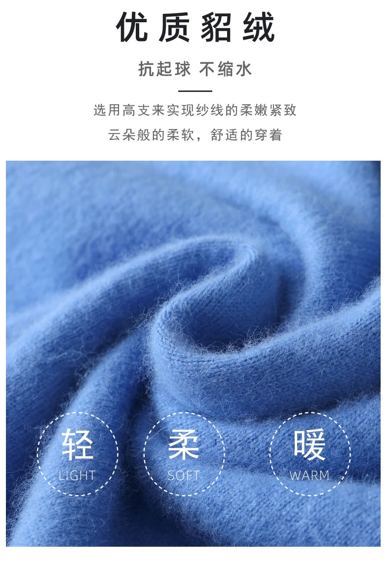 Men's 100% Pure Mink Cashmere Sweater O-Neck Pullovers Knit Sweater Autumn and Winter New Long Sleeve High-End Jumpers Mink Tops - ZOOMNSTORE