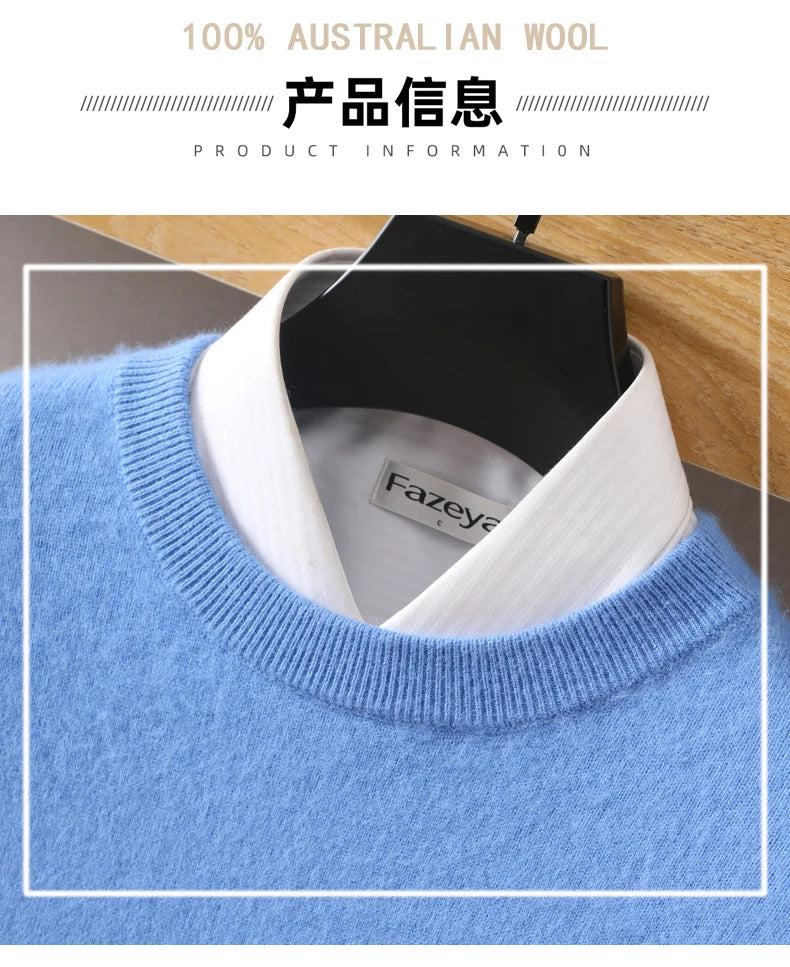 Men's 100% Pure Mink Cashmere Sweater O-Neck Pullovers Knit Sweater Autumn and Winter New Long Sleeve High-End Jumpers Mink Tops - ZOOMNSTORE