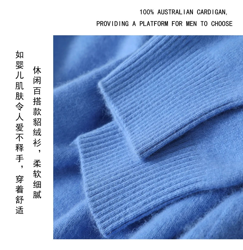 Men's 100% Pure Mink Cashmere Sweater O-Neck Pullovers Knit Sweater Autumn and Winter New Long Sleeve High-End Jumpers Mink Tops - ZOOMNSTORE