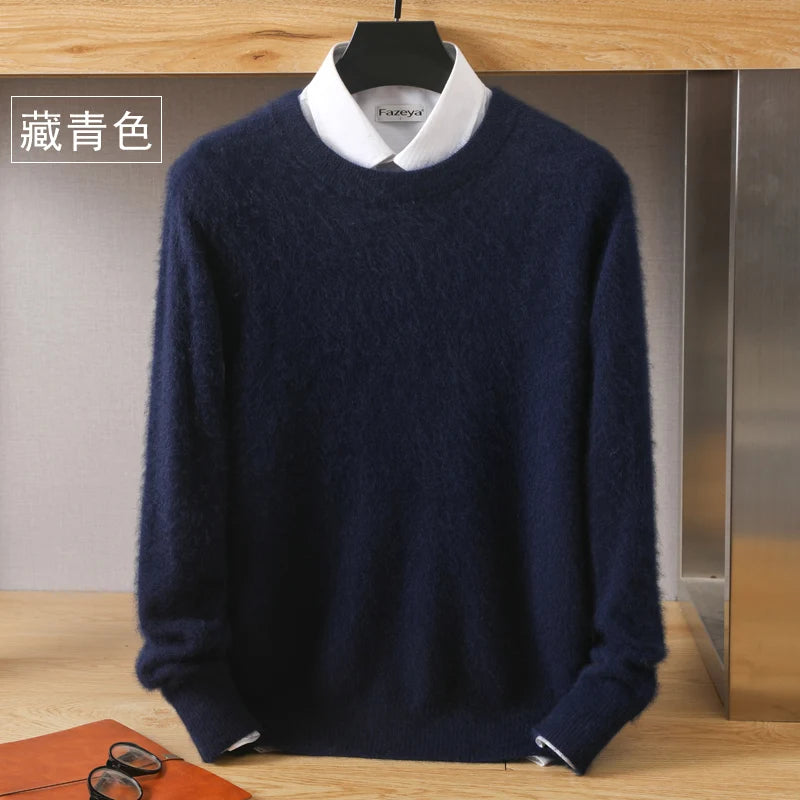 Men's 100% Pure Mink Cashmere Sweater O-Neck Pullovers Knit Sweater Autumn and Winter New Long Sleeve High-End Jumpers Mink Tops - ZOOMNSTORE