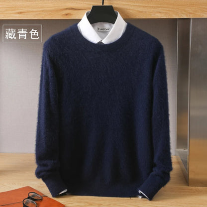 Men's 100% Pure Mink Cashmere Sweater O-Neck Pullovers Knit Sweater Autumn and Winter New Long Sleeve High-End Jumpers Mink Tops - ZOOMNSTORE