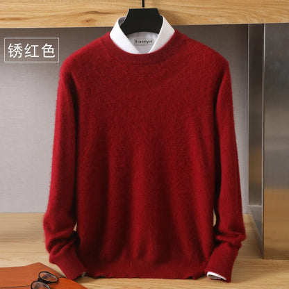 Men's 100% Pure Mink Cashmere Sweater O-Neck Pullovers Knit Sweater Autumn and Winter New Long Sleeve High-End Jumpers Mink Tops - ZOOMNSTORE