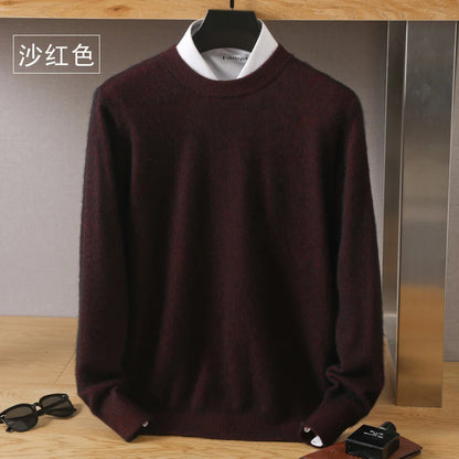 Men's 100% Pure Mink Cashmere Sweater O-Neck Pullovers Knit Sweater Autumn and Winter New Long Sleeve High-End Jumpers Mink Tops - ZOOMNSTORE
