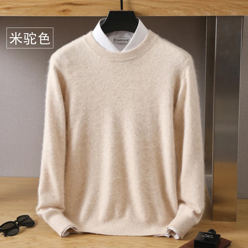 Men's 100% Pure Mink Cashmere Sweater O-Neck Pullovers Knit Sweater Autumn and Winter New Long Sleeve High-End Jumpers Mink Tops - ZOOMNSTORE