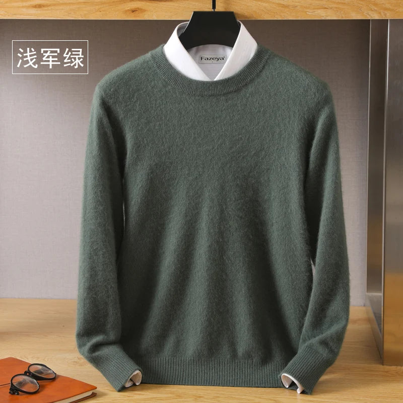 Men's 100% Pure Mink Cashmere Sweater O-Neck Pullovers Knit Sweater Autumn and Winter New Long Sleeve High-End Jumpers Mink Tops - ZOOMNSTORE