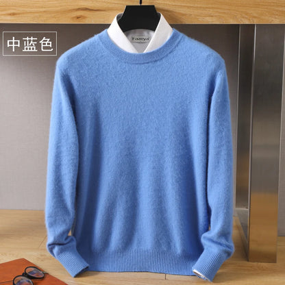 Men's 100% Pure Mink Cashmere Sweater O-Neck Pullovers Knit Sweater Autumn and Winter New Long Sleeve High-End Jumpers Mink Tops - ZOOMNSTORE