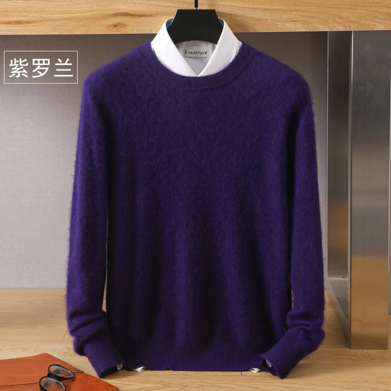 Men's 100% Pure Mink Cashmere Sweater O-Neck Pullovers Knit Sweater Autumn and Winter New Long Sleeve High-End Jumpers Mink Tops - ZOOMNSTORE