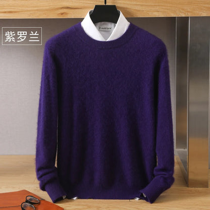 Men's 100% Pure Mink Cashmere Sweater O-Neck Pullovers Knit Sweater Autumn and Winter New Long Sleeve High-End Jumpers Mink Tops - ZOOMNSTORE