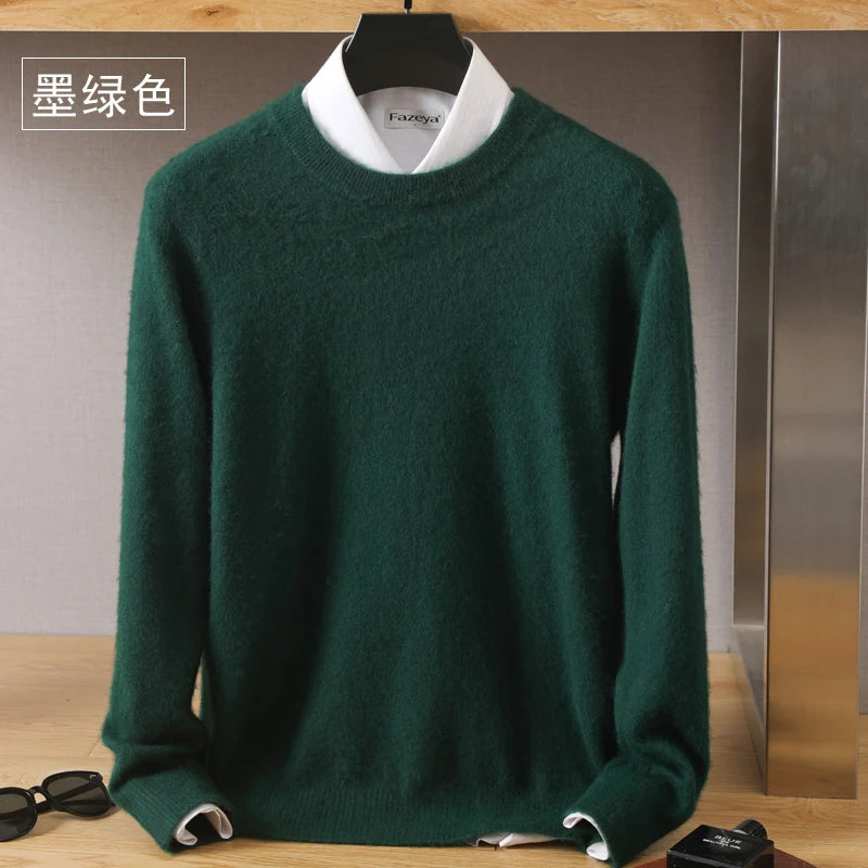 Men's 100% Pure Mink Cashmere Sweater O-Neck Pullovers Knit Sweater Autumn and Winter New Long Sleeve High-End Jumpers Mink Tops - ZOOMNSTORE