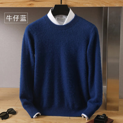 Men's 100% Pure Mink Cashmere Sweater O-Neck Pullovers Knit Sweater Autumn and Winter New Long Sleeve High-End Jumpers Mink Tops - ZOOMNSTORE