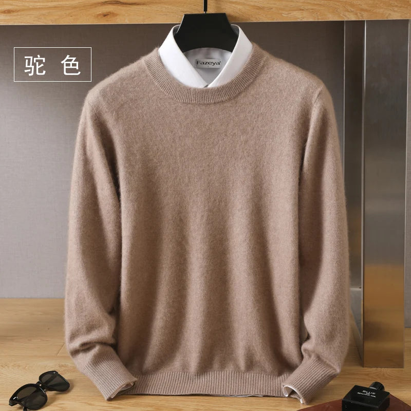 Men's 100% Pure Mink Cashmere Sweater O-Neck Pullovers Knit Sweater Autumn and Winter New Long Sleeve High-End Jumpers Mink Tops - ZOOMNSTORE