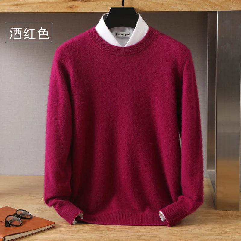 Men's 100% Pure Mink Cashmere Sweater O-Neck Pullovers Knit Sweater Autumn and Winter New Long Sleeve High-End Jumpers Mink Tops - ZOOMNSTORE