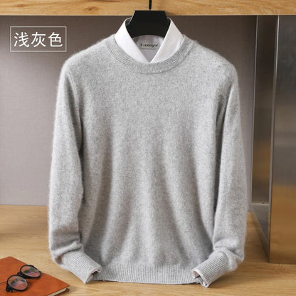 Men's 100% Pure Mink Cashmere Sweater O-Neck Pullovers Knit Sweater Autumn and Winter New Long Sleeve High-End Jumpers Mink Tops - ZOOMNSTORE