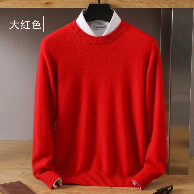 Men's 100% Pure Mink Cashmere Sweater O-Neck Pullovers Knit Sweater Autumn and Winter New Long Sleeve High-End Jumpers Mink Tops - ZOOMNSTORE