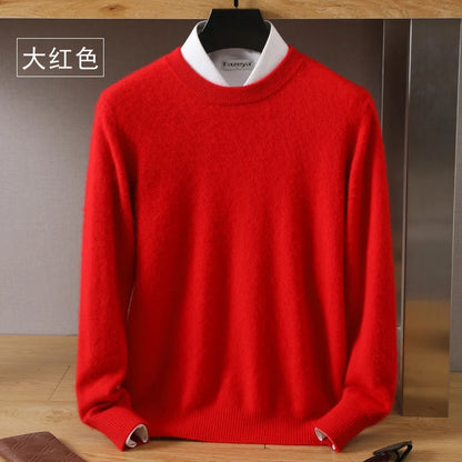 Men's 100% Pure Mink Cashmere Sweater O-Neck Pullovers Knit Sweater Autumn and Winter New Long Sleeve High-End Jumpers Mink Tops - ZOOMNSTORE