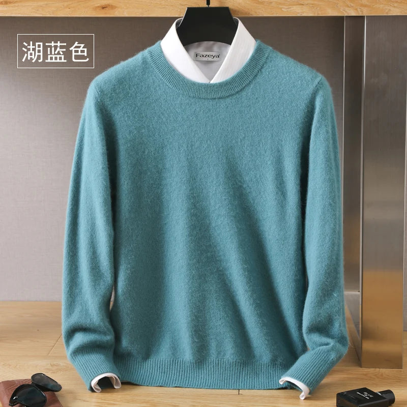 Men's 100% Pure Mink Cashmere Sweater O-Neck Pullovers Knit Sweater Autumn and Winter New Long Sleeve High-End Jumpers Mink Tops - ZOOMNSTORE