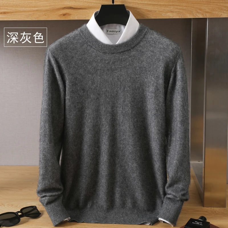 Men's 100% Pure Mink Cashmere Sweater O-Neck Pullovers Knit Sweater Autumn and Winter New Long Sleeve High-End Jumpers Mink Tops - ZOOMNSTORE