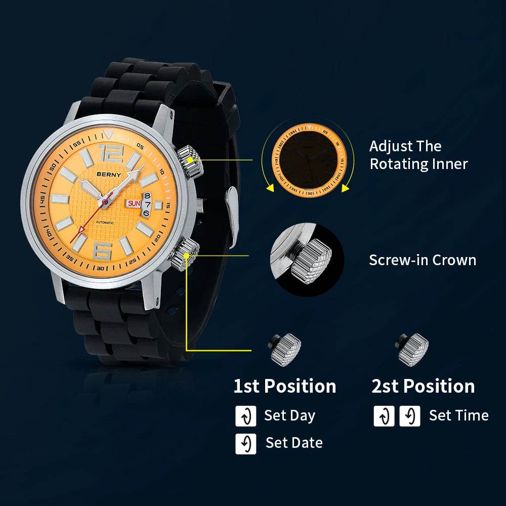 Miyota 8205 20ATM Diver Automatic Mechanical Watch Men Sport Luminous Sapphire Waterproof Wristwatch Swimming Self Winding Watch - ZOOMNSTORE