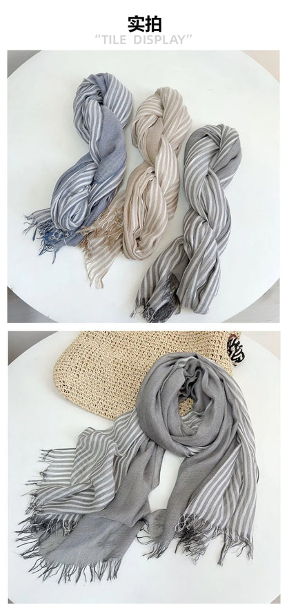 Modal Striped Scarf – Soft Warm Winter Shawl For Men & Women, Tatting Weave - ZOOMNSTORE