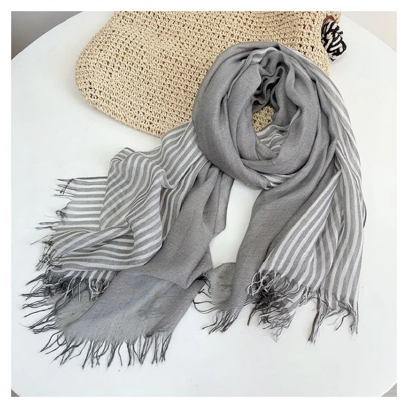 Modal Striped Scarf – Soft Warm Winter Shawl For Men & Women, Tatting Weave - ZOOMNSTORE