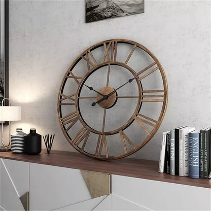 Modern 3D Large Wall Clock - Retro Roman Numerals Silent Metal Decoration - ZOOMNSTORE