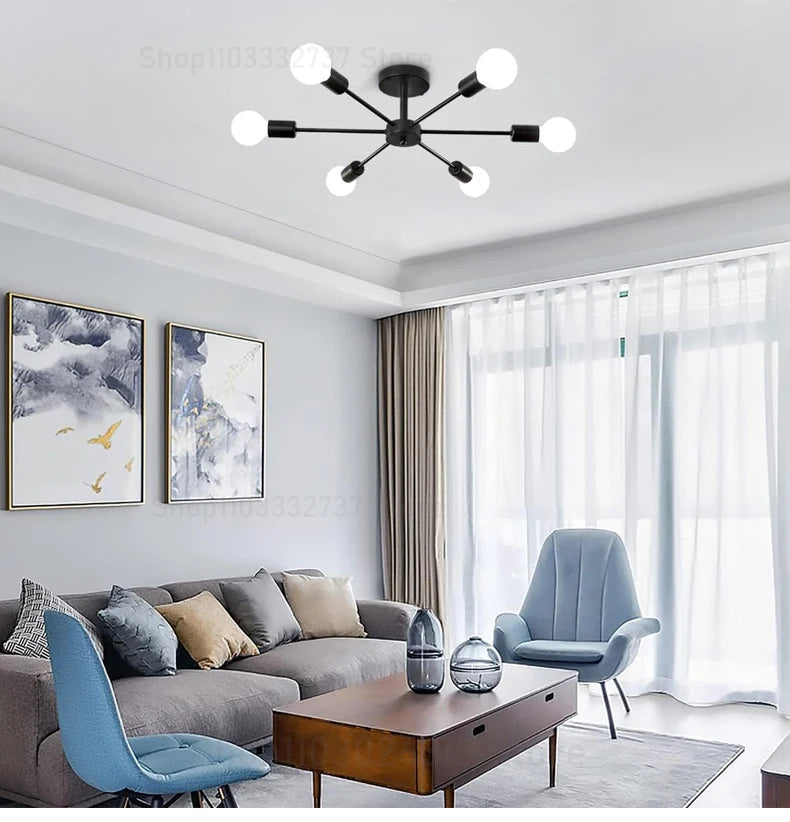 Modern Black Chandelier | Iron E27 Ceiling Light for Living & Dining Rooms - ZOOMNSTORE