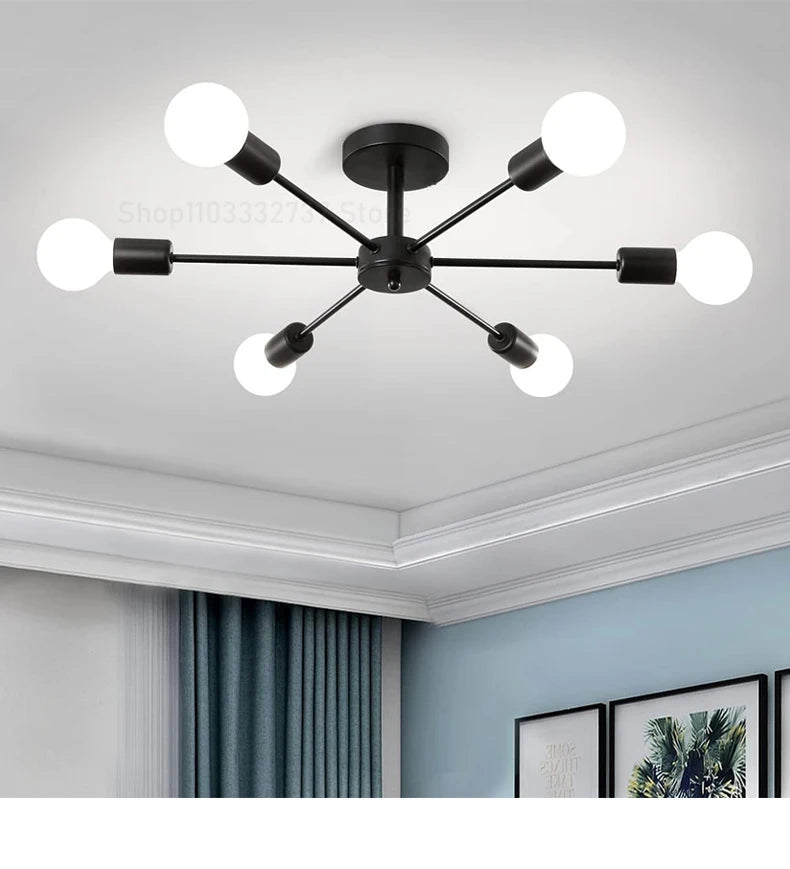 Modern Black Chandelier | Iron E27 Ceiling Light for Living & Dining Rooms - ZOOMNSTORE