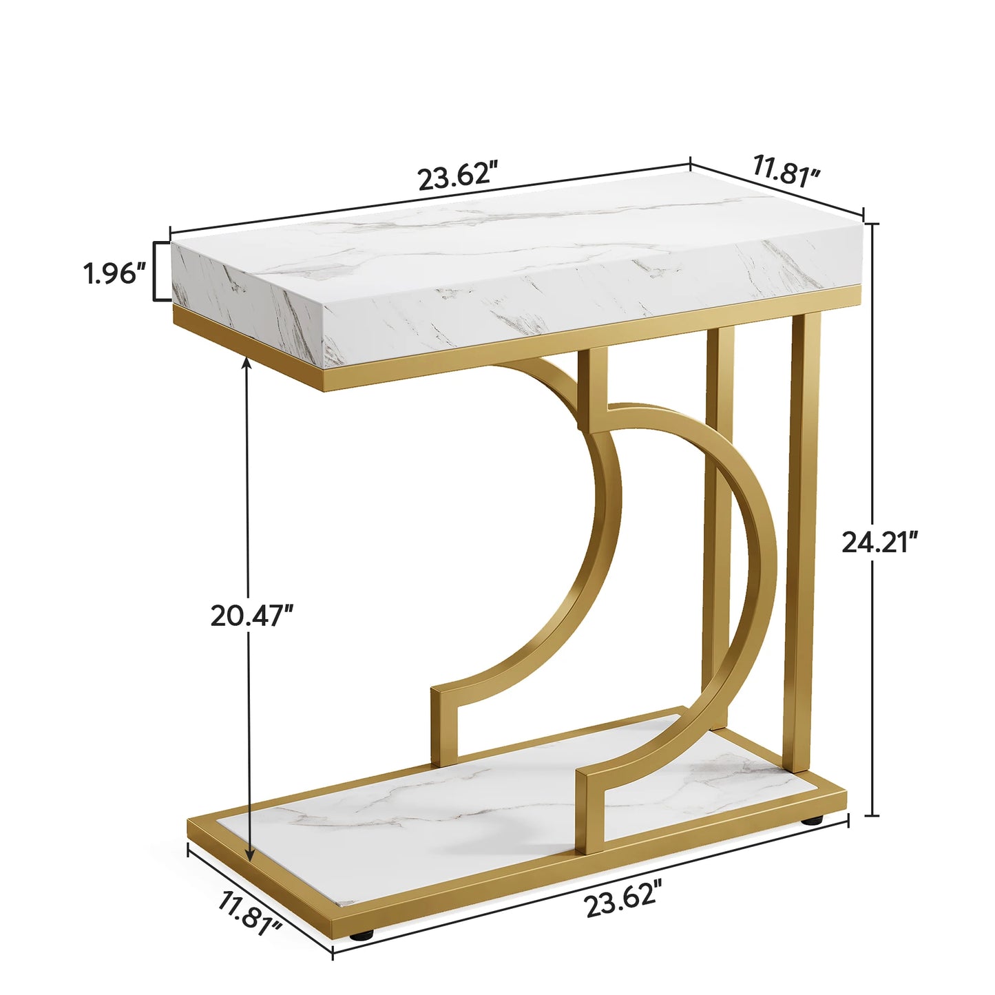 Modern C-Shaped Side Table - White and Gold End Table for Couch or Bedside - ZOOMNSTORE