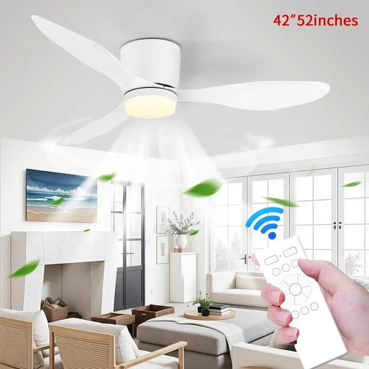 Modern Ceiling Fan with LED Light  Remote Control - High Air Volume for Kitchen Bedroom Dining Room Terrace - ZOOMNSTORE