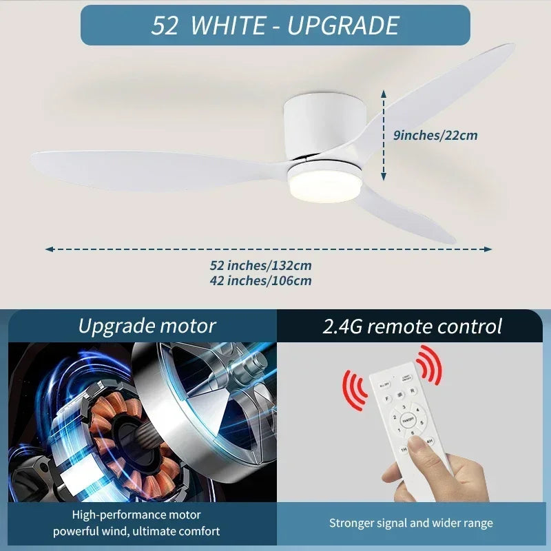 Modern Ceiling Fan with LED Light  Remote Control - High Air Volume for Kitchen Bedroom Dining Room Terrace - ZOOMNSTORE