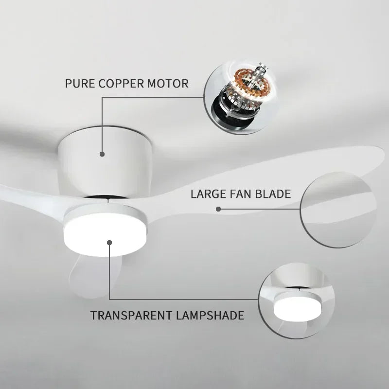 Modern Ceiling Fan with LED Light  Remote Control - High Air Volume for Kitchen Bedroom Dining Room Terrace - ZOOMNSTORE