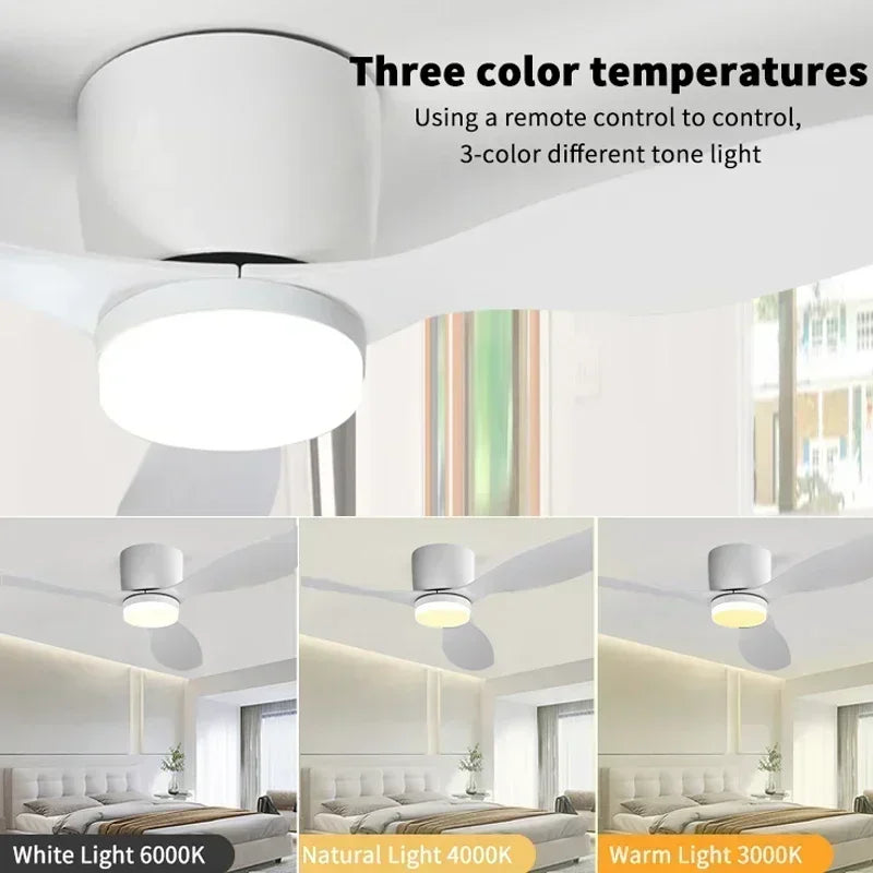 Modern Ceiling Fan with LED Light  Remote Control - High Air Volume for Kitchen Bedroom Dining Room Terrace - ZOOMNSTORE