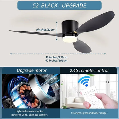 Modern Ceiling Fan with LED Light  Remote Control - High Air Volume for Kitchen Bedroom Dining Room Terrace - ZOOMNSTORE