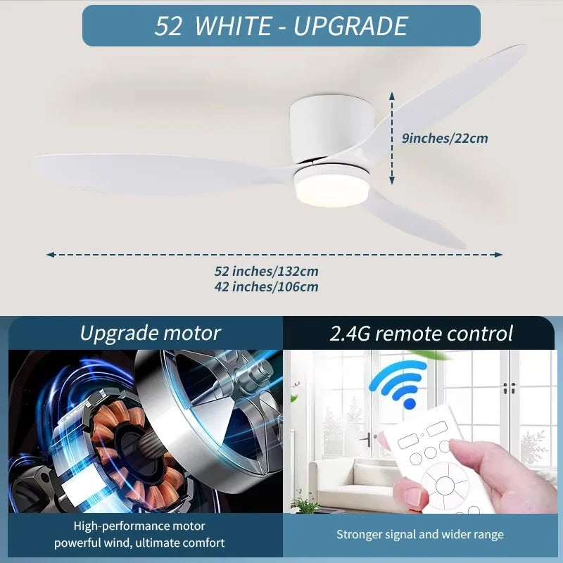 Modern Ceiling Fan with LED Light  Remote Control - High Air Volume for Kitchen Bedroom Dining Room Terrace - ZOOMNSTORE