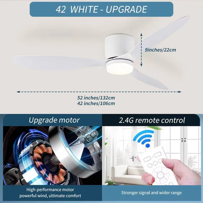 Modern Ceiling Fan with LED Light  Remote Control - High Air Volume for Kitchen Bedroom Dining Room Terrace - ZOOMNSTORE