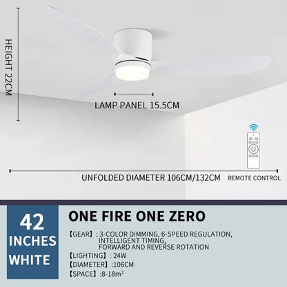 Modern Ceiling Fan with LED Light  Remote Control - High Air Volume for Kitchen Bedroom Dining Room Terrace - ZOOMNSTORE