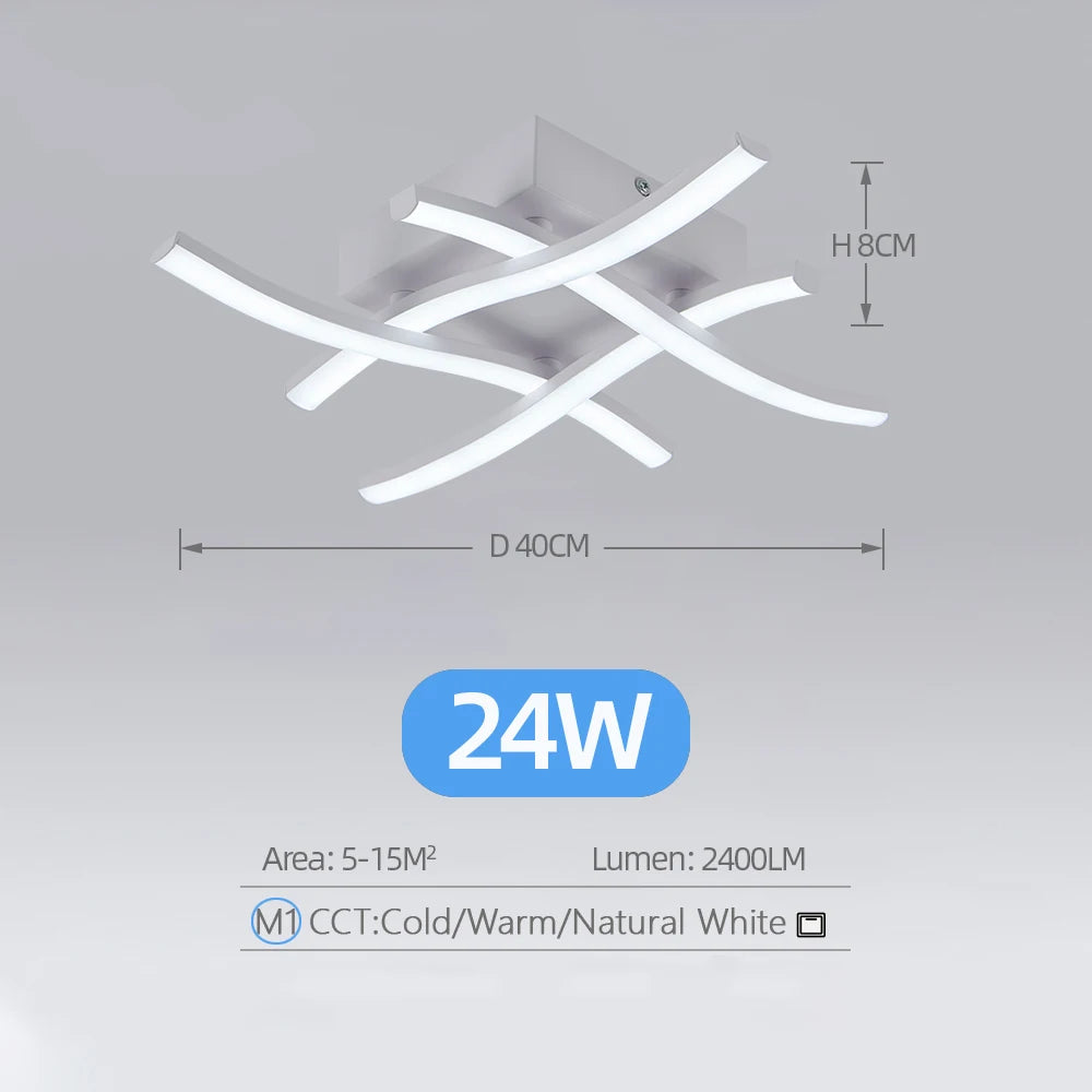 Modern LED Ceiling Light - 3-Color Adjustable Curved Design for Living Room  Bedroom - ZOOMNSTORE