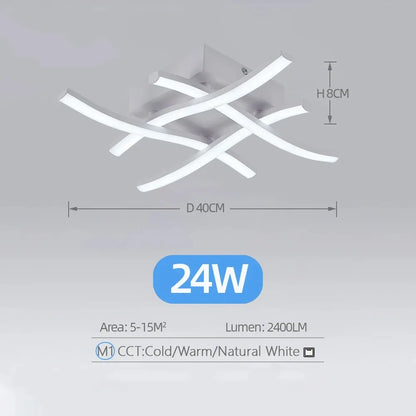 Modern LED Ceiling Light - 3-Color Adjustable Curved Design for Living Room  Bedroom - ZOOMNSTORE